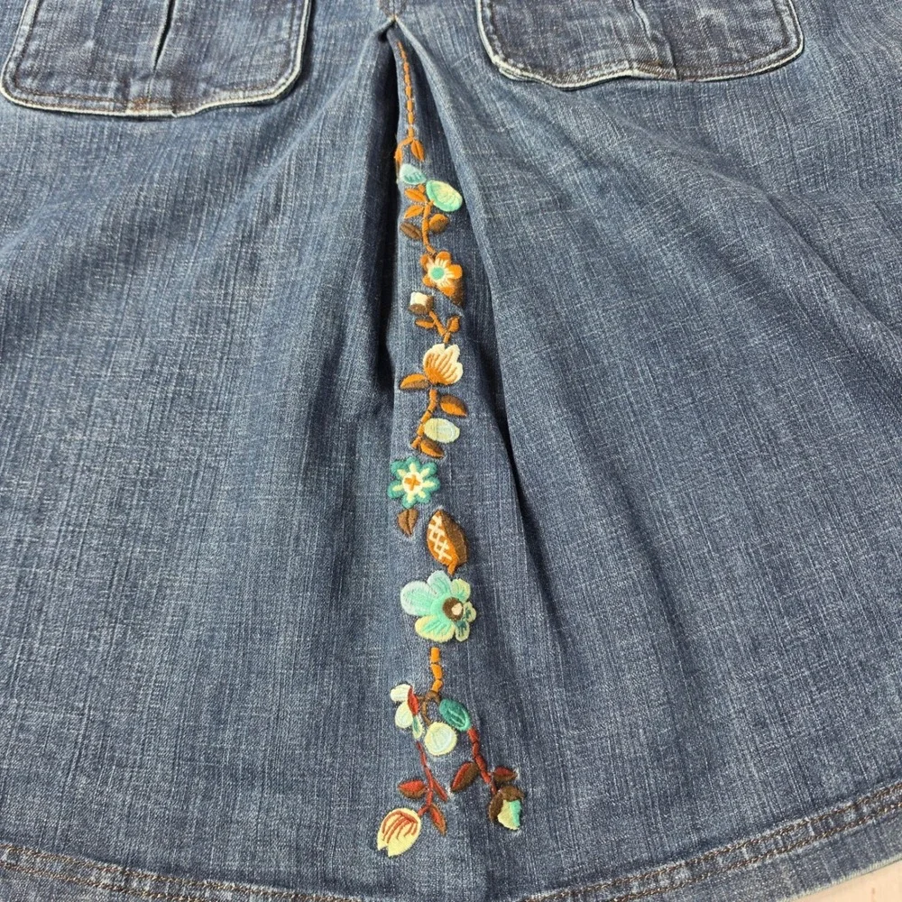 Oilily Denim Skirt Women 30 Blue Excellent Floral Embroidered A-Line Knee Length